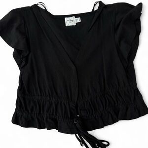 Black princess polly cropped blouse with tie front detail. size 8.